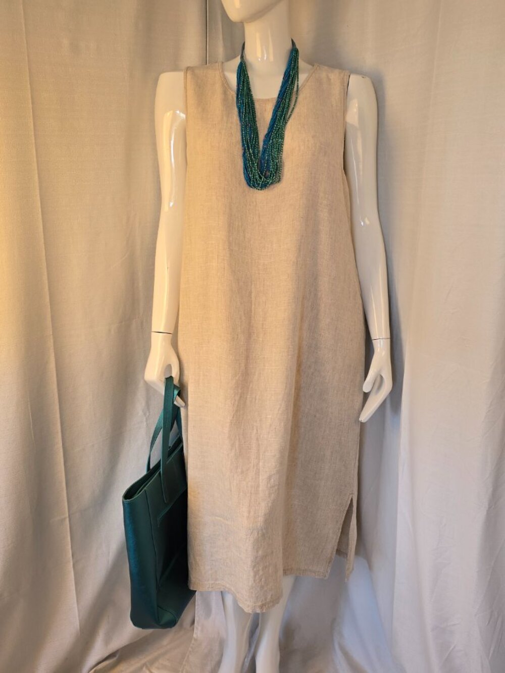 Briggs Cream Linen & Rayon Long Breezy Relaxed Sleeveless Summer Dress Size XL